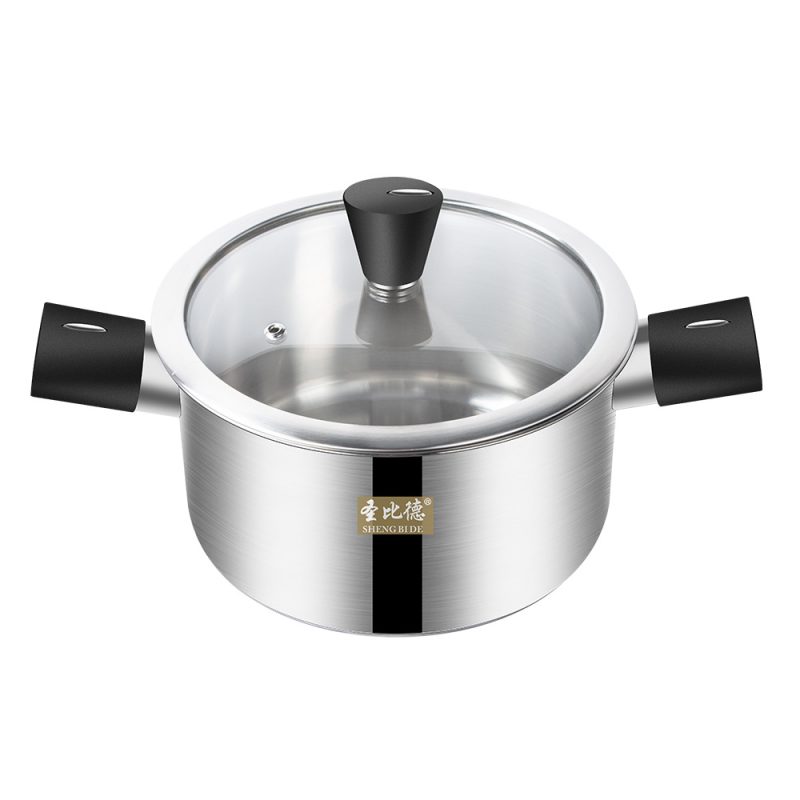 SHENG BI DE 22cm Stainless Steel Stock Pot, Heavy-Duty Thickened Soup Pot with Bakelite Handle, European Style Milk & Noodle Pot for Induction, Gas & Electric Stoves, Dishwasher Safe