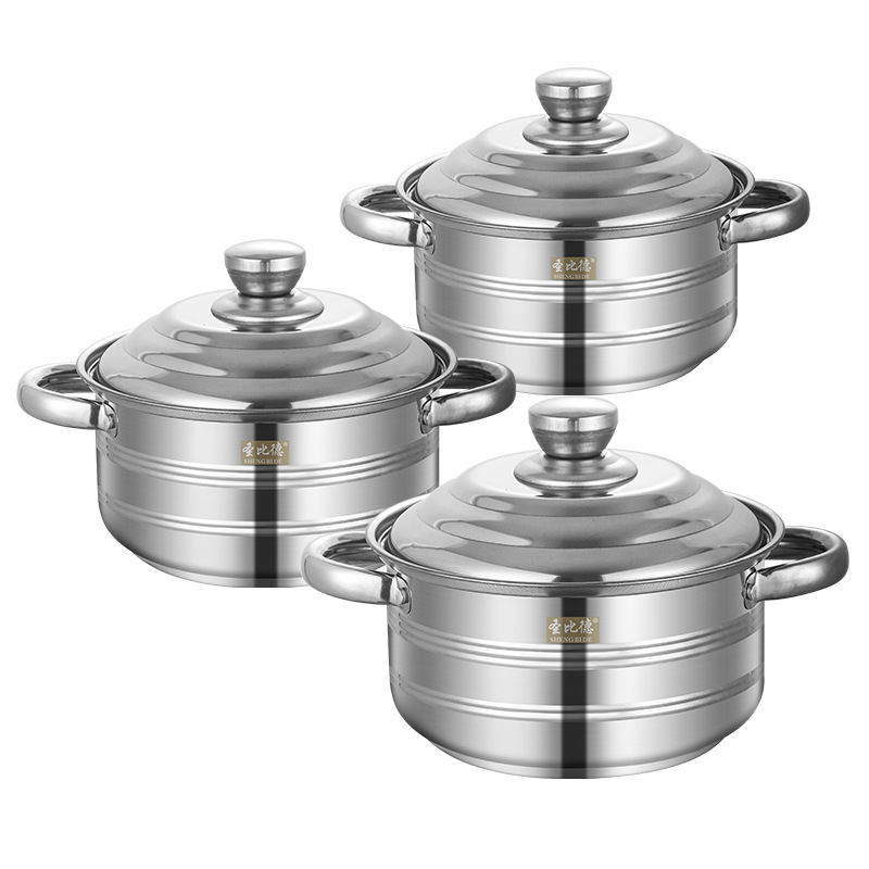 Wholesale 3-Piece Stainless Steel Cookware Set - Nesting Soup Pots with Lids, Thickened Durable Pot Set for Supermarkets & Promotional Gifts