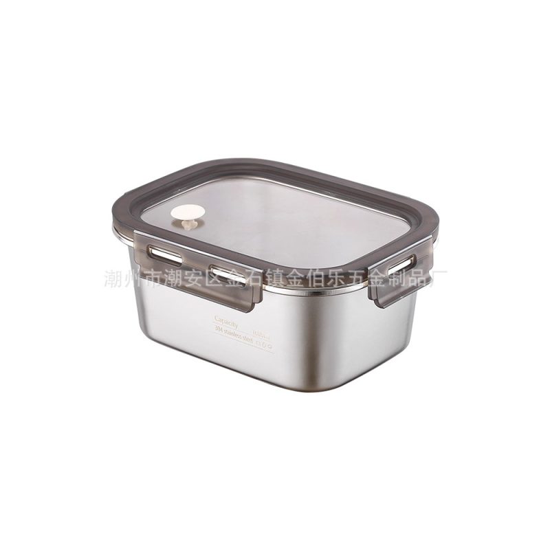 304 Stainless Steel Food Storage Container with PP Black/White Lid, Leakproof Lunch Box for Adults & Kids, Stackable Bento Box for Meal Prep, Fruit, Snacks & Takeout, Office & School Essentials