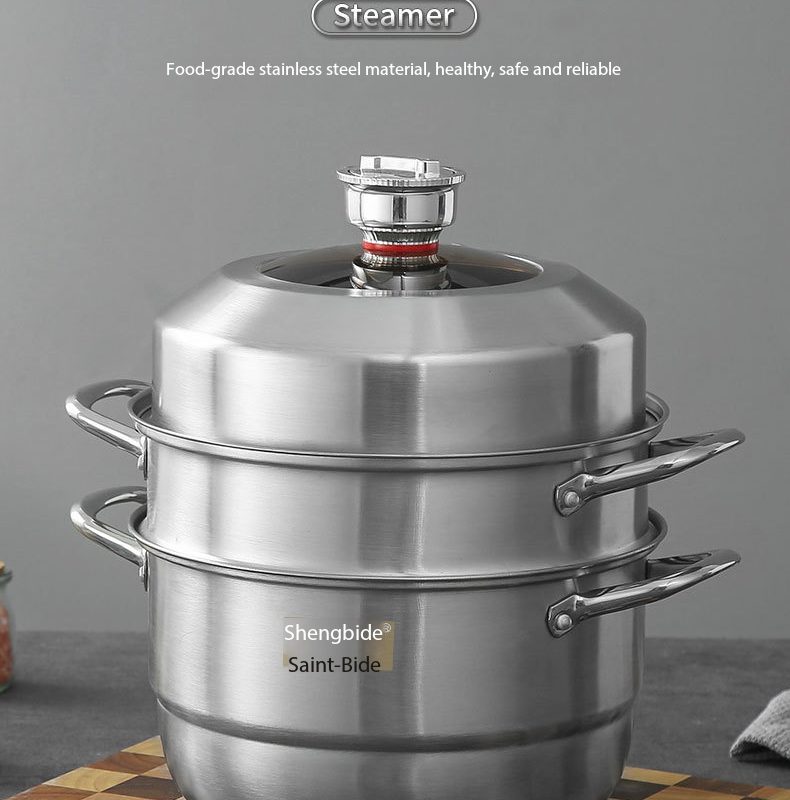 30CM/28CM Stainless Steel Steam Pot with Built-in Timer - 3-Tier Large Capacity Cooker for Home Kitchen, Induction Ready, Space-Saving Stackable Design