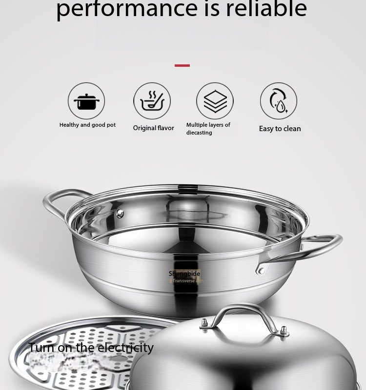 Large Stainless Steel Steamer Pot – 34 cm Extra Deep Stockpot with Full Steel Lid, Food‑Grade Thickened Cookware for Steaming, Boiling, Braising, Hot Pot – Induction, Gas & Electric Compatible