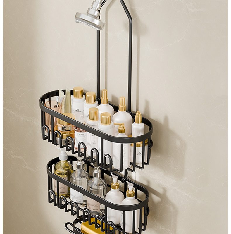 JDK15002 Shower Caddy Hanging Organizer – 3-Tier Rustproof Carbon Steel Wall Mounted Bathroom Storage Rack with U/V Rods & Soap Basket, No-Drill Adhesive Installation for Shampoo, Toiletries, Sponge – Black