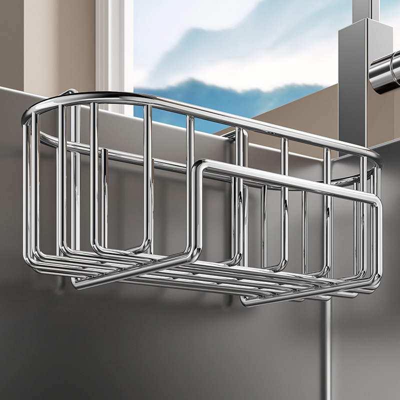 Stainless Steel Sink Caddy Organizer - Thickened Hanging Drain Basket with Suction Cup | No-Drill, Removable Countertop & Wall Mount for Sponges & Brushes JDC21004