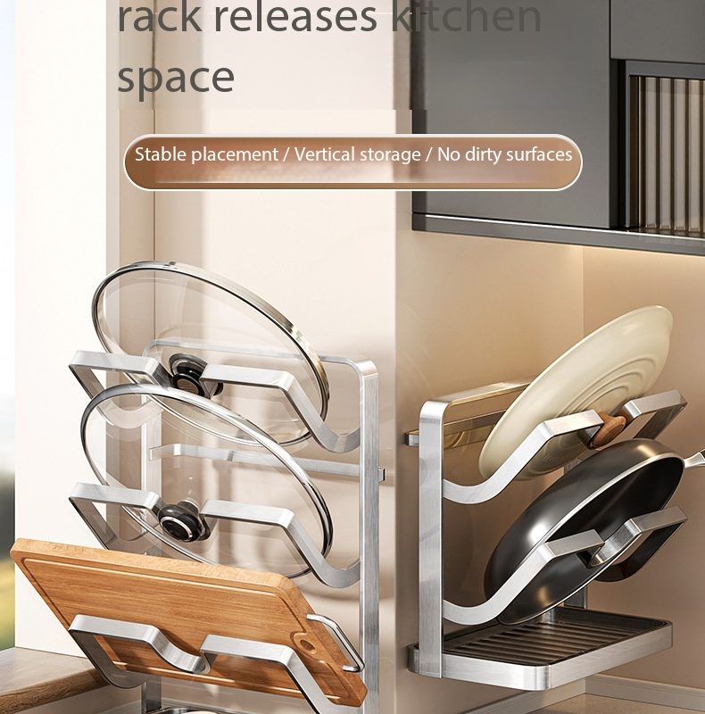 JDB13039 Stainless Steel Pot Lid & Cutting Board Organizer Rack – 2-Tier & 3-Tier Countertop or Wall-Mounted Holder with Removable Drip Tray – Rustproof Kitchen Storage Stand for Pots, Pans, Chopping Boards (Silver)