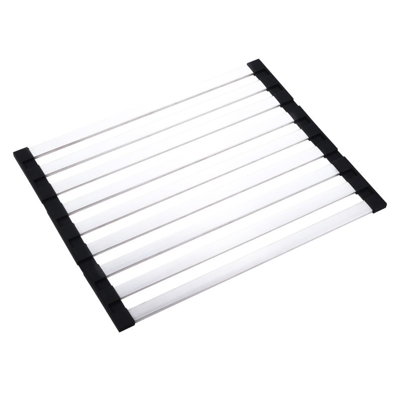 304 Stainless Steel Foldable Dish Drying Rack, Collapsible Kitchen Sink Caddy with Removable Rods & Cuttable Silicone Mat, Space Saving Countertop Drainer for Small Kitchens (8 Sizes: 35-60CM)JDZ14005